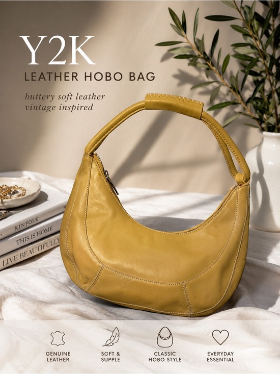 Jones New York Handbags - Mustard Leather Hobo Shoulder Bag Jones New York